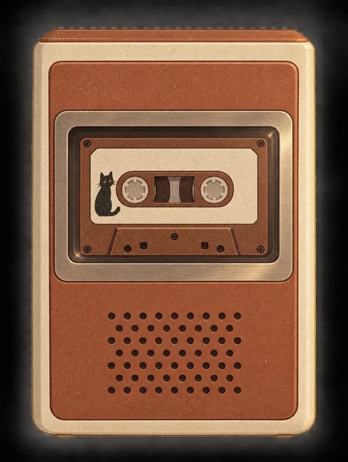 A cream and terracotta walkman with a Catori cassette inside.